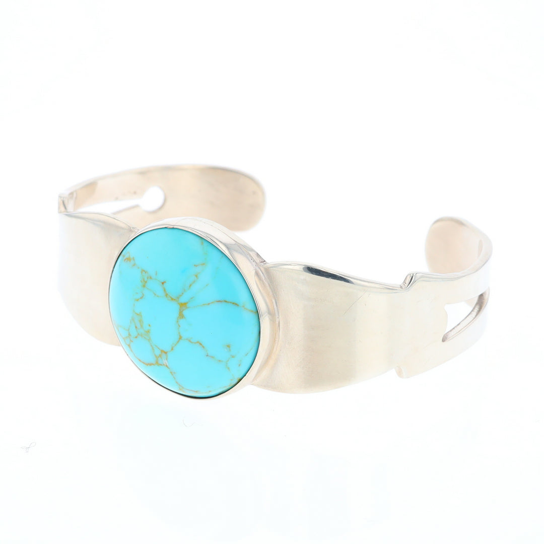 Circular Turquoise Bezel Set Sterling Silver Cuff
