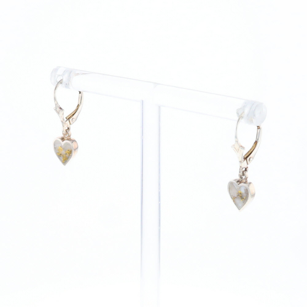 Silver Gold Quartz Inlaid Heart Earrings - G3