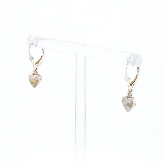 Silver Gold Quartz Inlaid Heart Earrings - G3