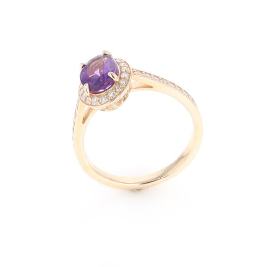 Oval Amethyst with Diamond Halo Ring
