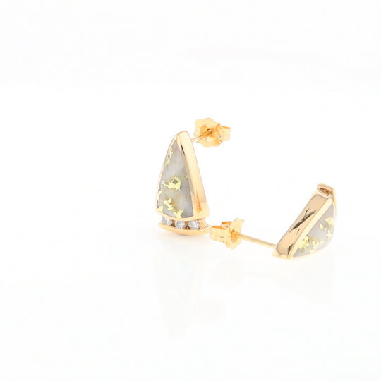 G1 Gold Quartz Earrings Triangle Shape Inlaid Design with .12ctw Diamonds