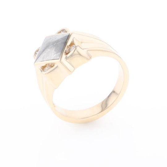 Natural Meteorite ring diamond shape inlaid design with .16ctw round diamonds