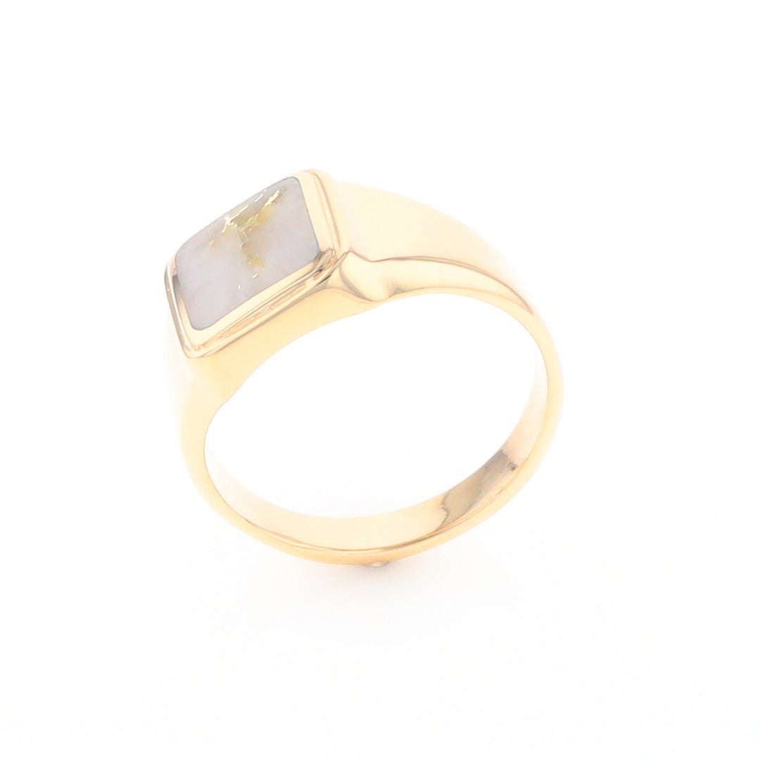 Gold Quartz Ring Square Inlaid Design