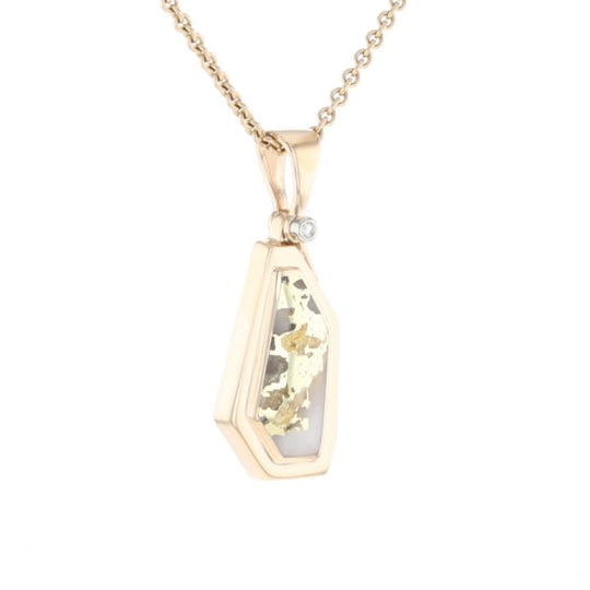 Gold Quartz Necklace .02ct Diamond Geometric Inlaid Design Pendant
