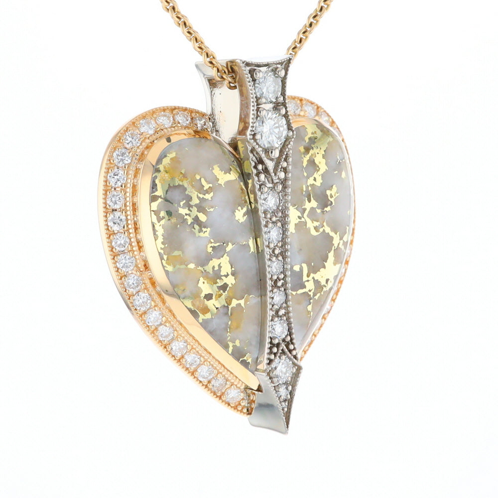 Gold Quartz Necklace Cupid's Revenge 2.24ctw Diamonds Heart Pendant (G1)