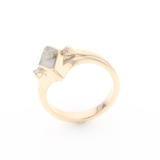 G2 Gold Quartz Ring Diamond Shape Inlaid with 0.05ctw Round Diamonds