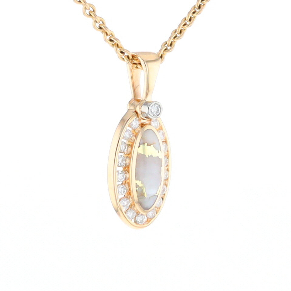 Gold Quartz Pendant Oval Inlaid with .22ctw Round Diamonds Halo