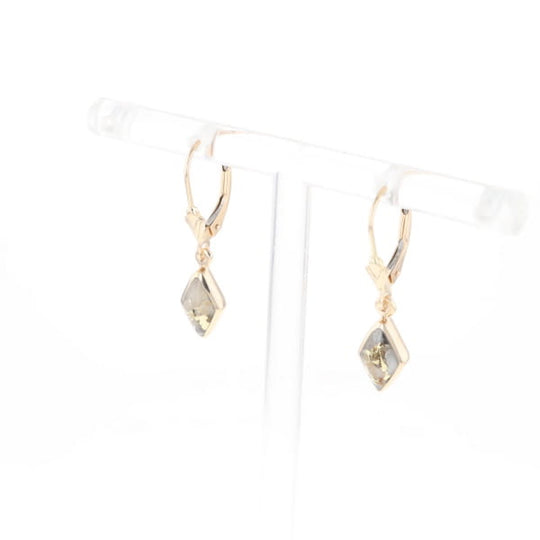 Gold Quartz Earrings Diamond Shape Inlaid Lever Backs G2