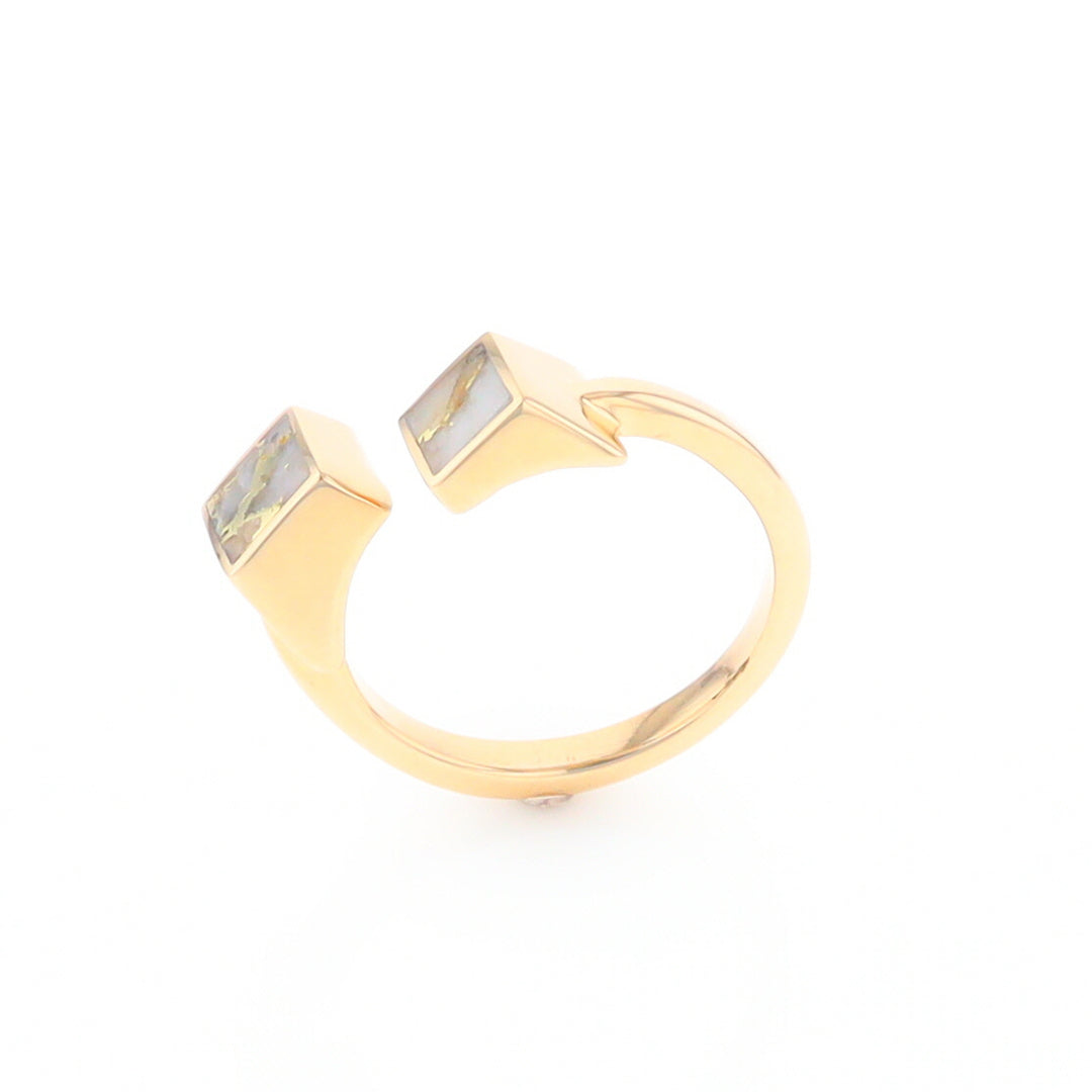 Gold Quartz Ring Wrap Double Square Inlaid Design