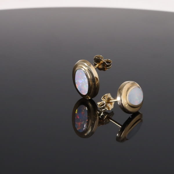 Opal Earrings Oval Inlaid Design Studs