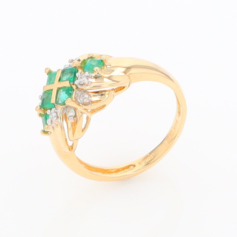 Square Emerald and Diamond 14K Gold Ring