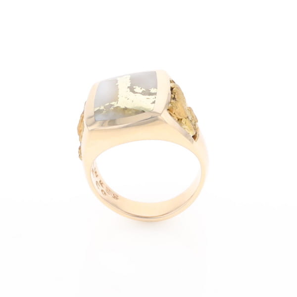 Gold Quartz Ring Double Side Natural Nuggets Rectangle Inlaid Center G1
