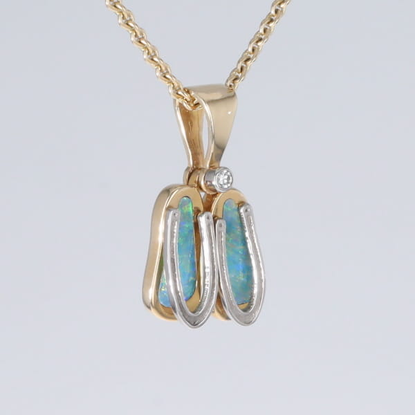 Opal Pendant Sandals Double Inlaid Design with .02ct Round Diamond