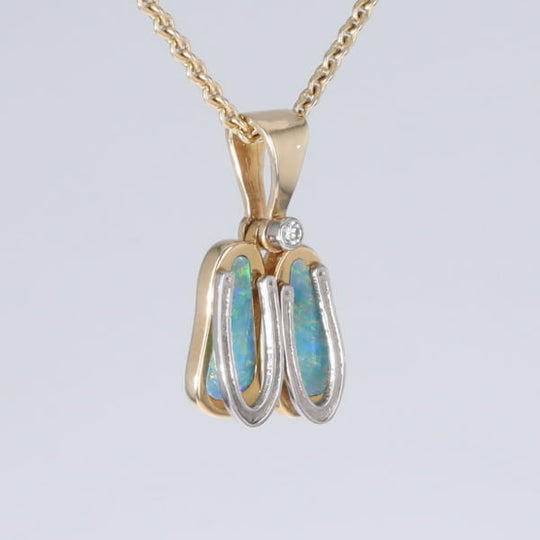 Opal Pendant Sandals Double Inlaid Design with .02ct Round Diamond