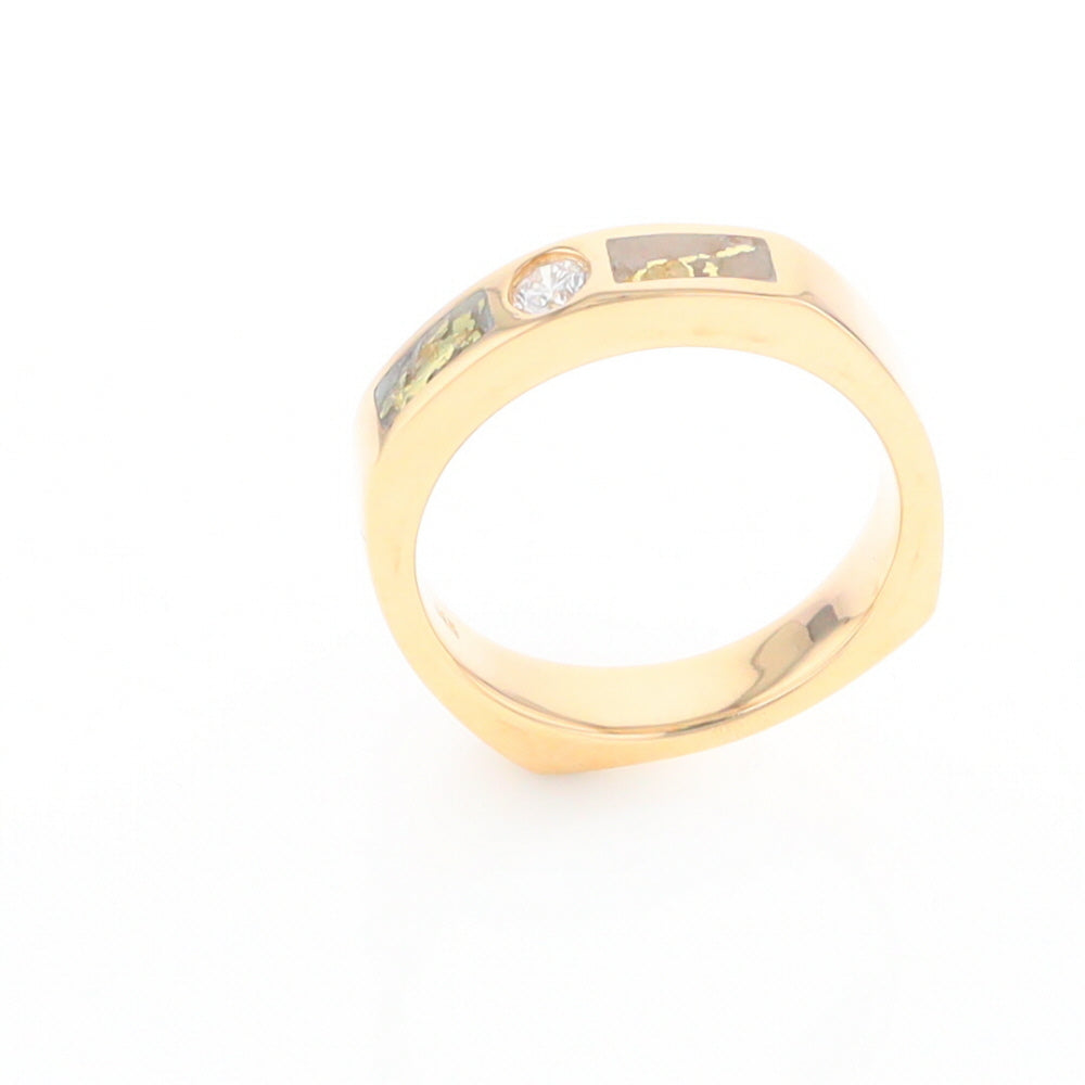 Gold Quartz Ring Double Sided Inlaid Design with .10ct Round Diamond G2
