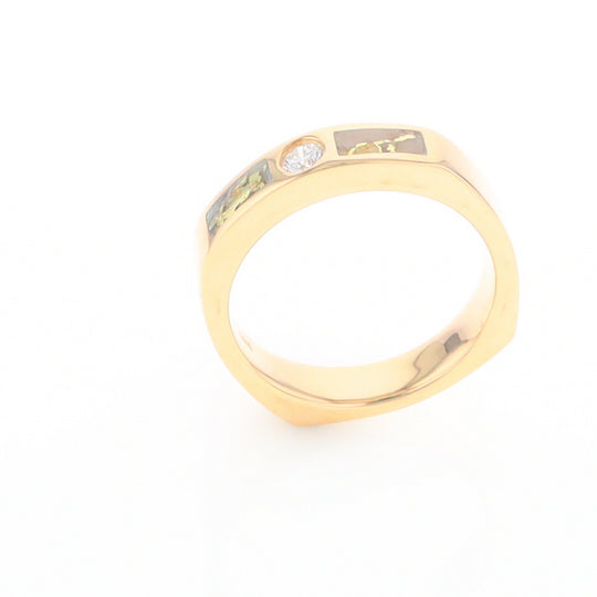 Gold Quartz Ring Double Sided Inlaid Design with .10ct Round Diamond G2