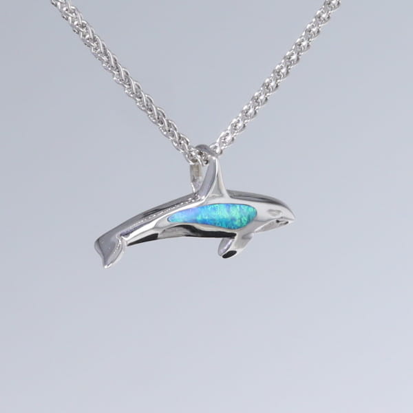 Opal Pendant Inlaid Realistic Orca Killer Whale Design