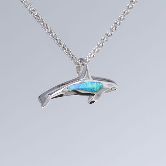 Opal Pendant Inlaid Realistic Orca Killer Whale Design
