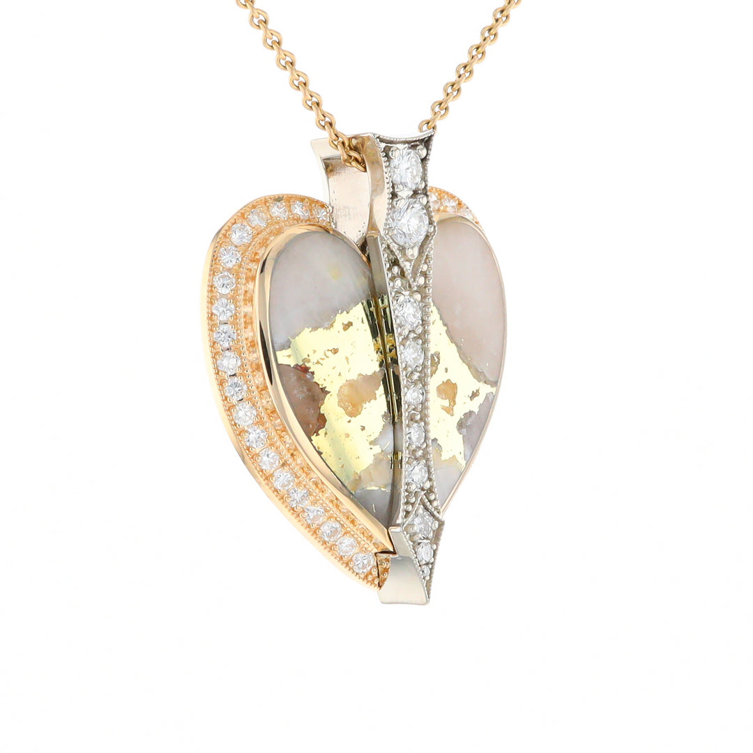 Gold Quartz Necklace Cupid's Revenge 2.24ctw Diamonds Heart Pendant