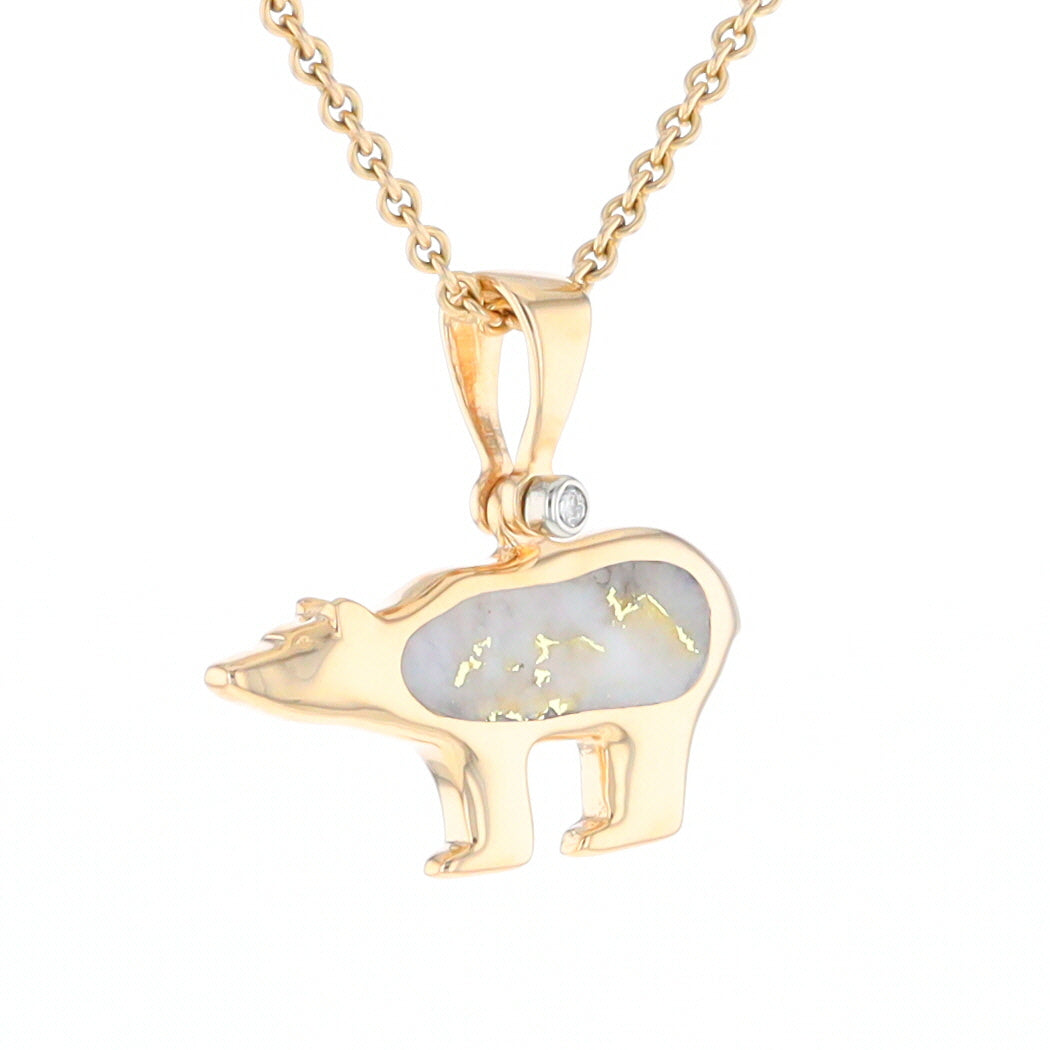 Gold Quartz Inlaid Polar Bear Pendant