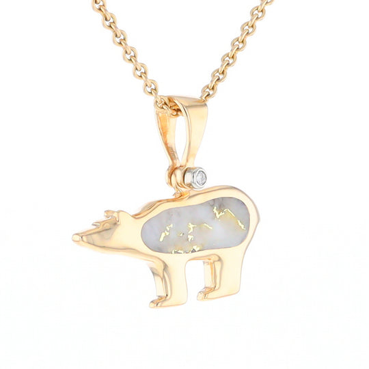 Gold Quartz Inlaid Polar Bear Pendant