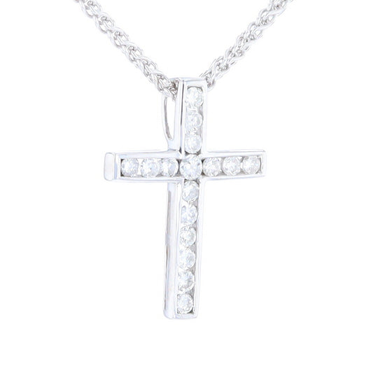 Channel Set Diamond Cross Pendant