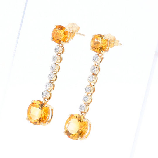 Citrine and Diamond Dangle Drop Earrings