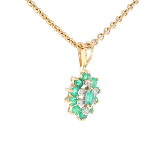 Marquise Shaped Emerald and Diamond Pendant