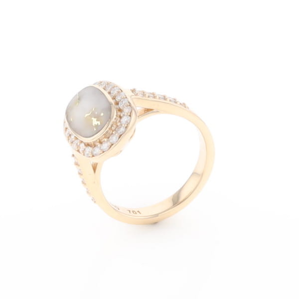 Rectangular Gold Quartz Inlaid Ring with 0.65ctw Diamond Halo
