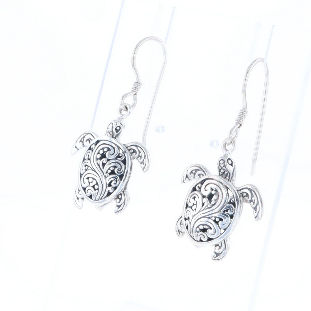 Silver Turtle Dangle Earrings