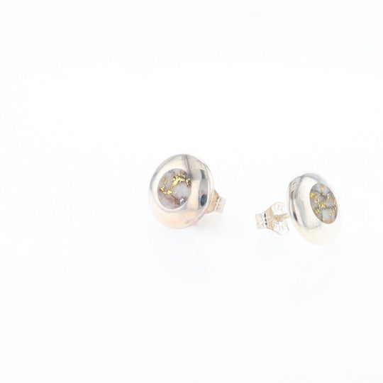 Sterling Silver Gold Quartz Inlaid Circle Stud Earrings - G3