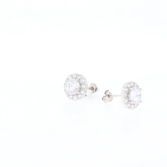 Cubic Zirconia Halo Stud Earrings