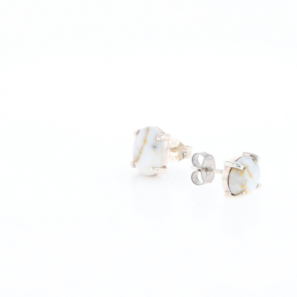 Gold Quartz Cabochon Stud Earrings