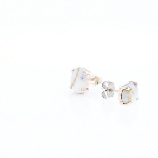 Gold Quartz Cabochon Stud Earrings