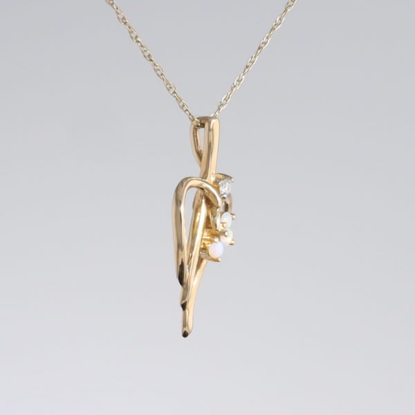 Round Opal & Diamond Heart Necklace