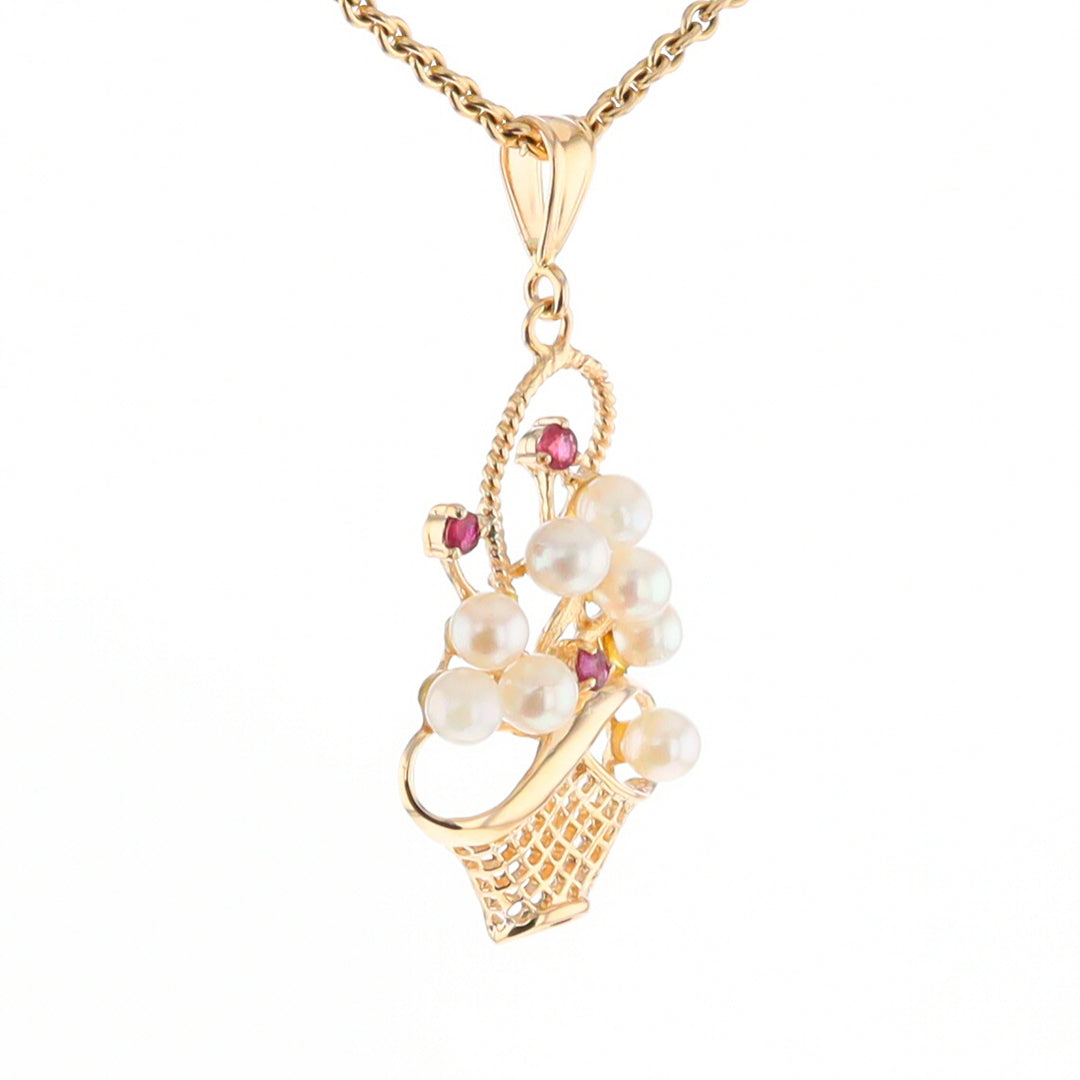 Pearl and Ruby Basket Pendant