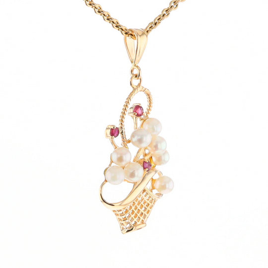 Pearl and Ruby Basket Pendant