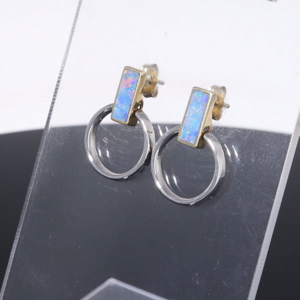 Opal Earrings Rectangle Inlaid Knocker Design Studs
