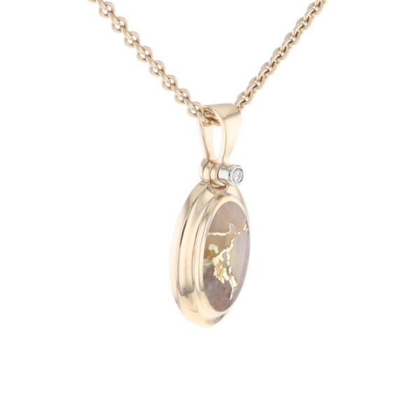 Gold Quartz Oval Inlaid Pendant with .02ct Diamond