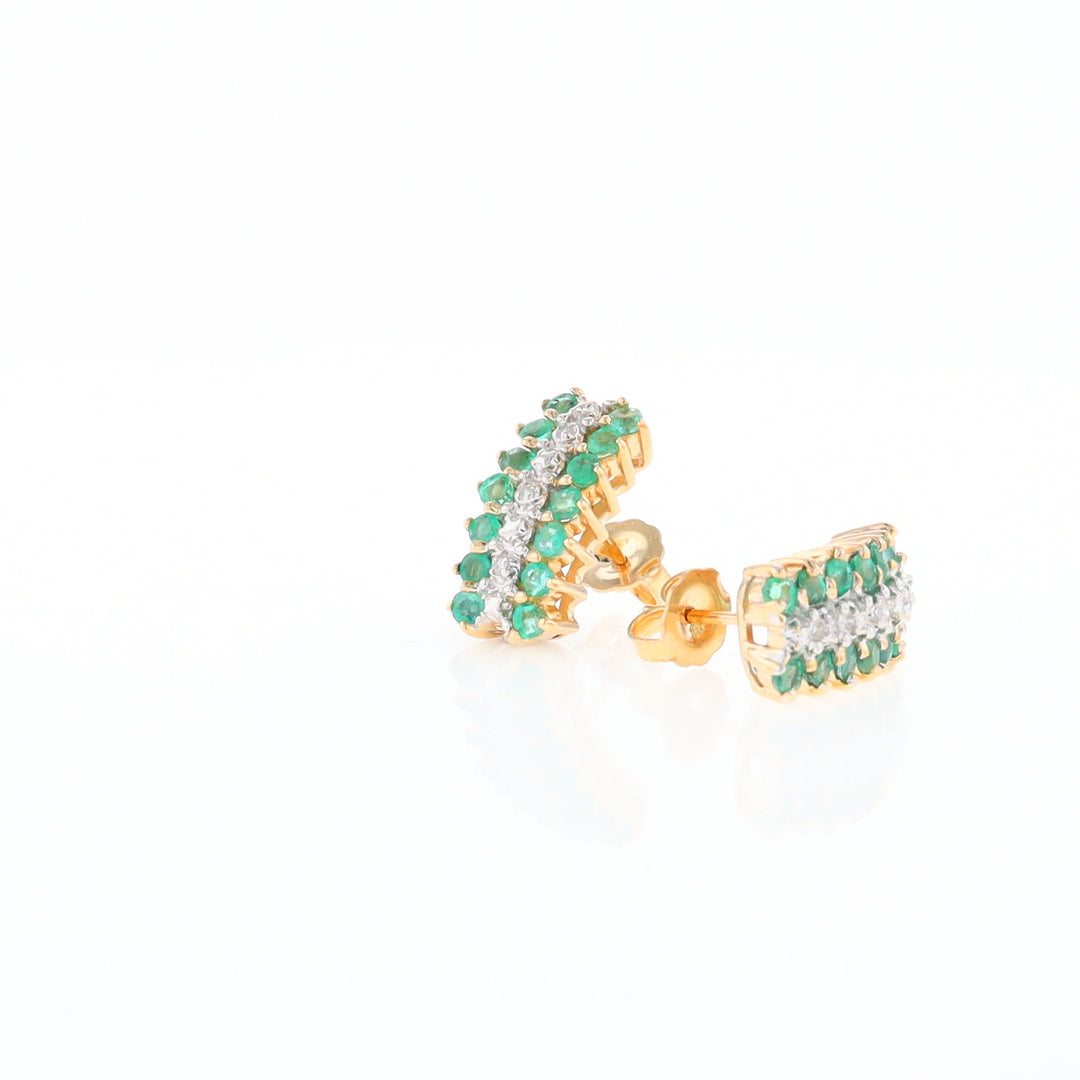 Three-Row Drop Emerald and Diamond Earrings