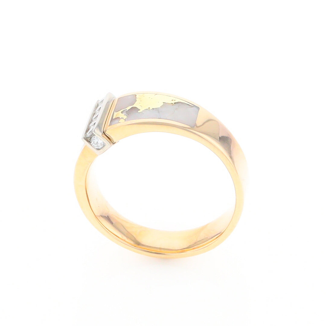 Gold Quartz Ring Double Sided Inlaid with .19ctw Round Diamonds