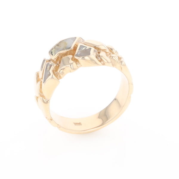 Gold Quartz Ring 3 Section Inlaid Nugget Design Band