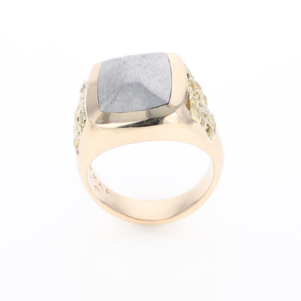Meteorite Ring Double Side Natural Nuggets Rectangle Inlaid Center
