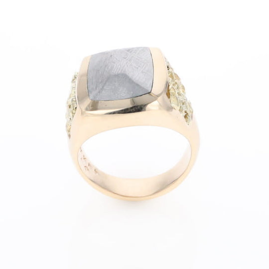 Meteorite Ring Double Side Natural Nuggets Rectangle Inlaid Center