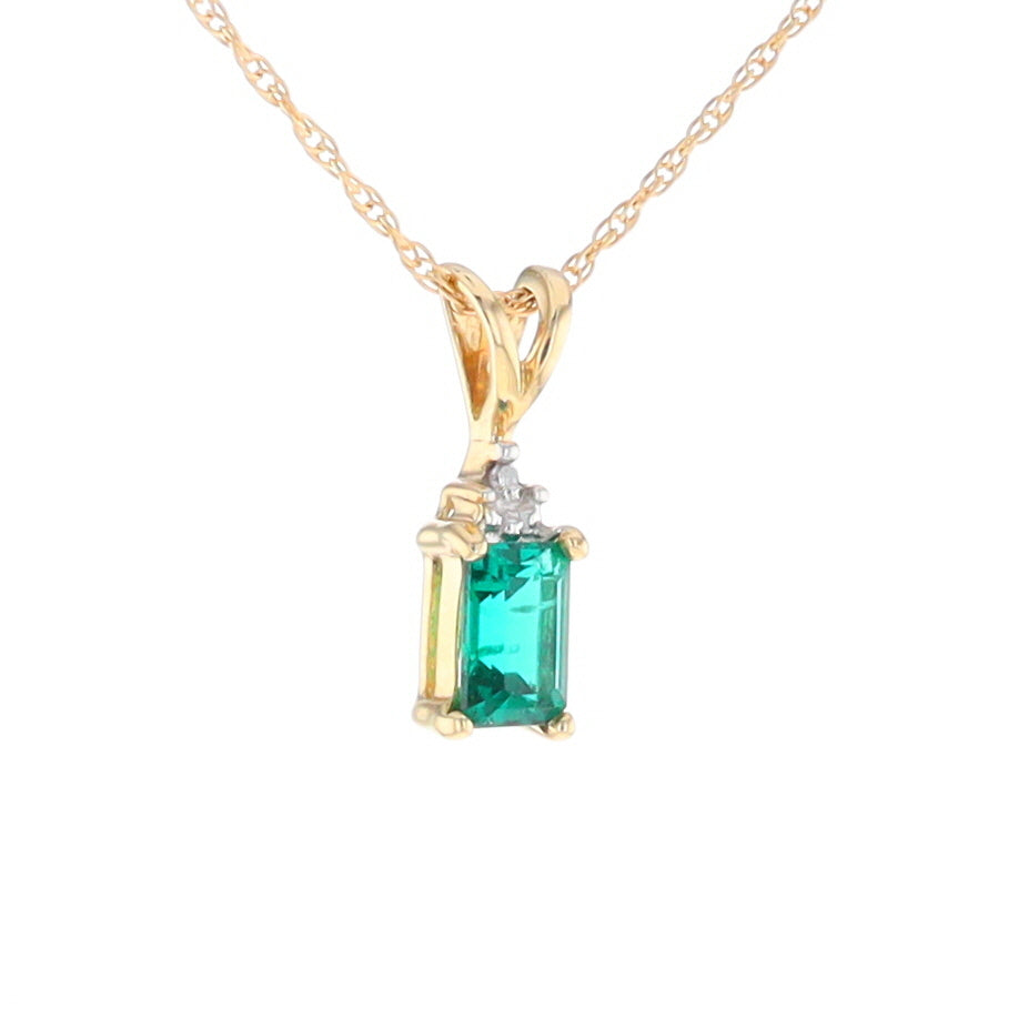 Synthetic Emerald Pendant with Diamond Accents