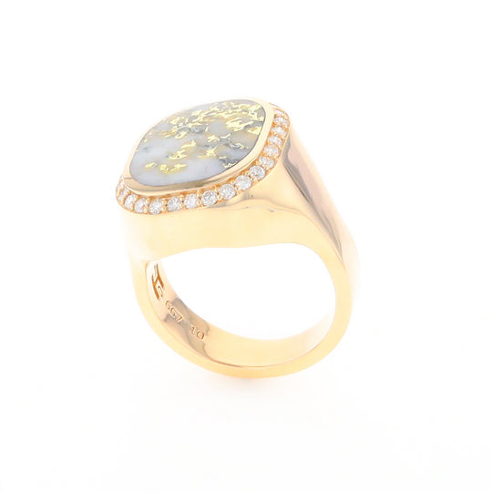 Gold Quartz Cushion Inlaid Men's Ring with Diamond Halo