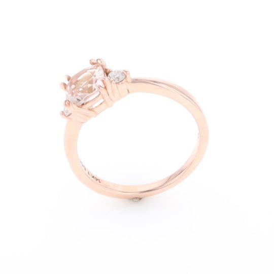 Morganite 1ct Cushion Cut  and Diamond Three Stone Engagement Ring