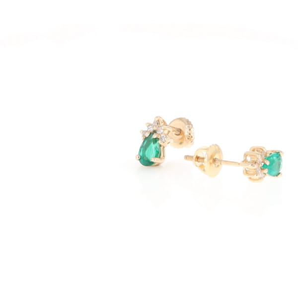 Synthetic Emerald Pear Shaped Earrings with Diamond Accents
