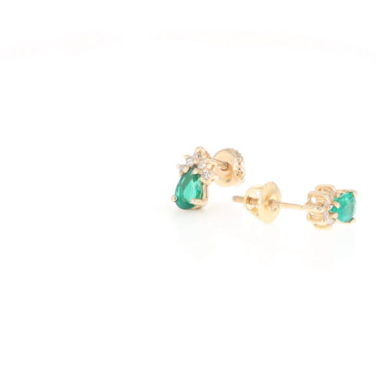 Synthetic Emerald Pear Shaped Earrings with Diamond Accents