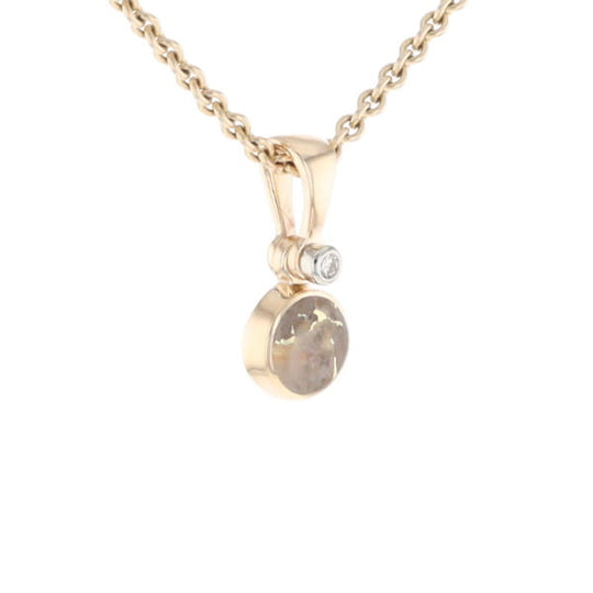 Gold Quartz Necklace Round Inlaid Pendant with .02ct Diamond